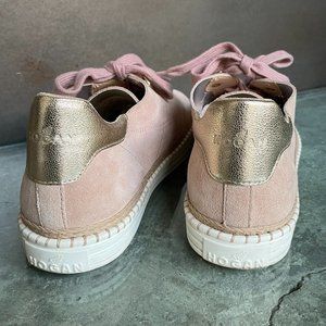 Hogan Light Pink Suede Women's Sneaker with Gold Trim